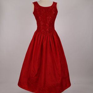 ❄️ Vtg Jessica McClintock Gunne Sax Red Lace Taffeta Sequin Tulle Dress Holiday